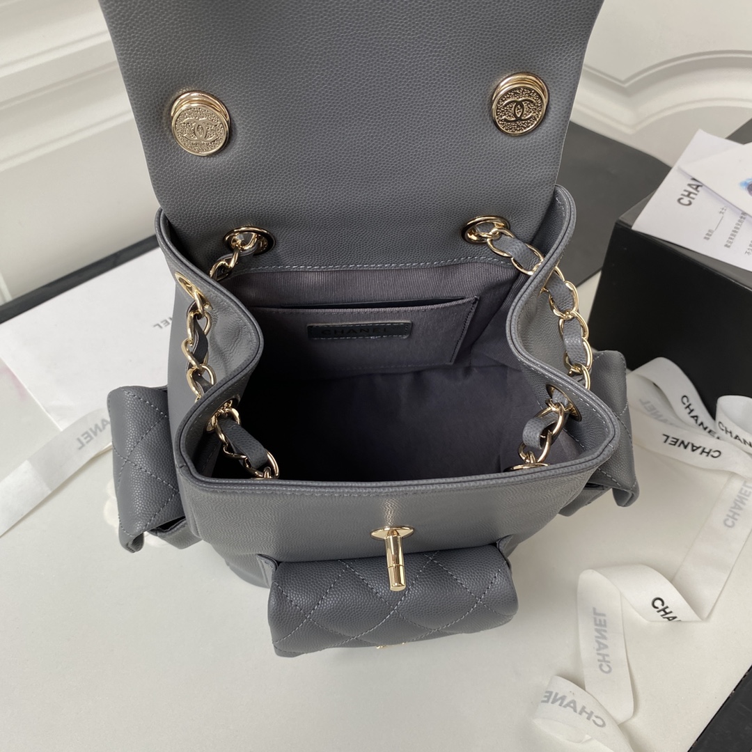 Caviar Leather Small Backpack AS4399 Gray